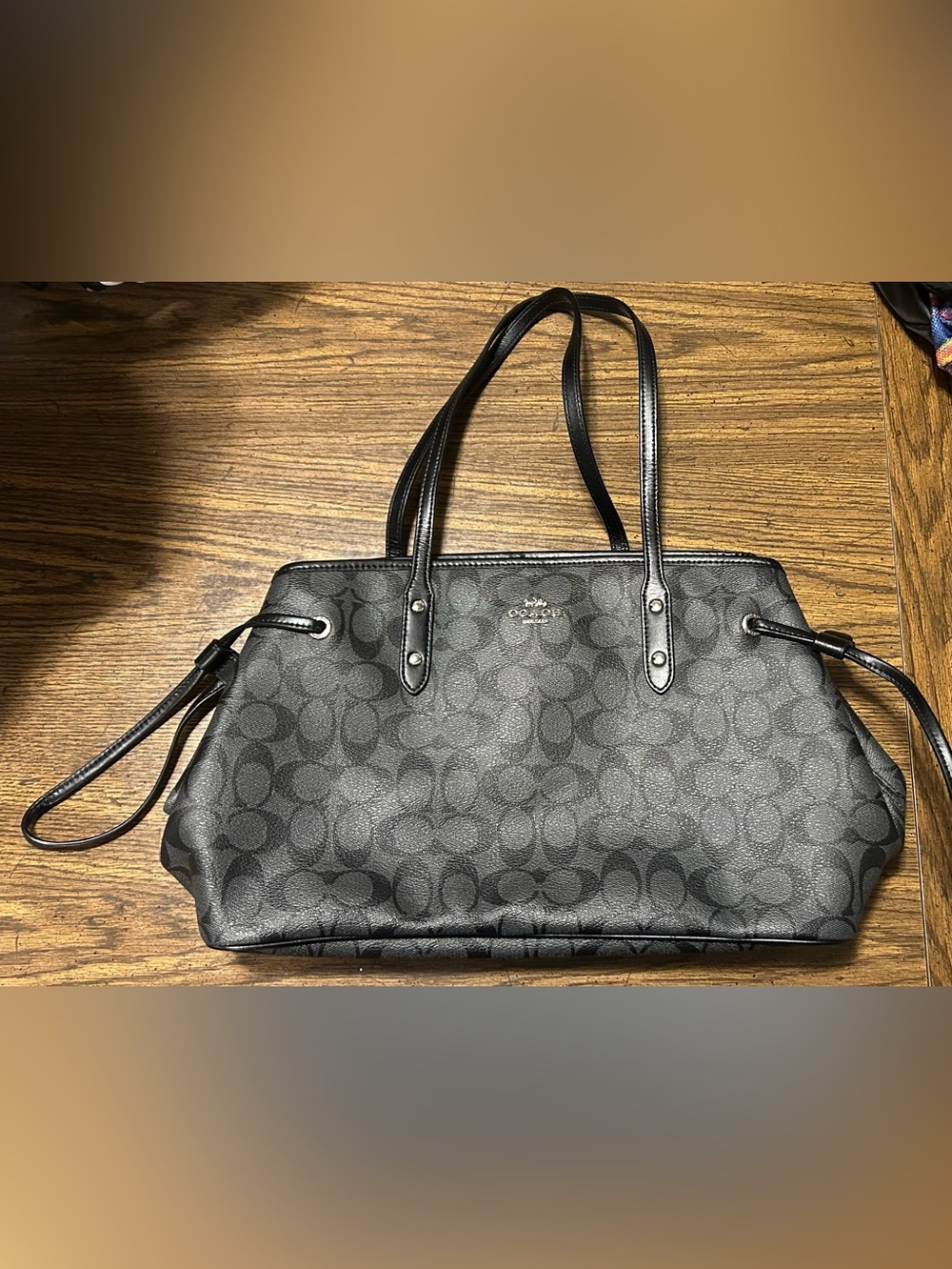 COACH Black Signature CC Tote with Silver Hardware
